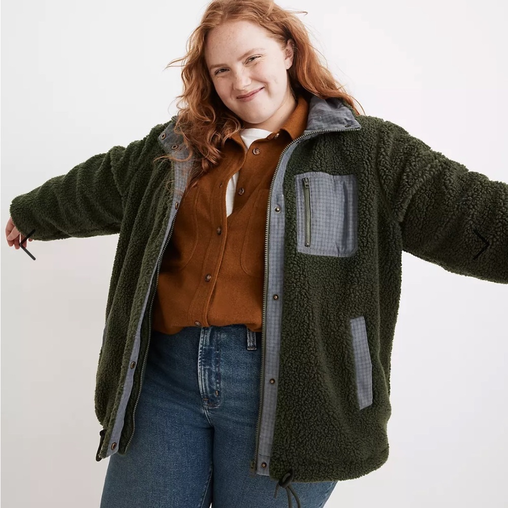NWOT Madewell Deep Forest (Re)sourced Sherpa Zip Jacket size 1x